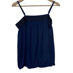 BY & BY |Sheer Navy Blue Off The Shoulder Blouse with Elastic Waist | Size S